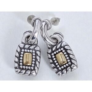 Brighton Two Tone Small Hoop Dangle Earrings Silver Gold Retired Vintage